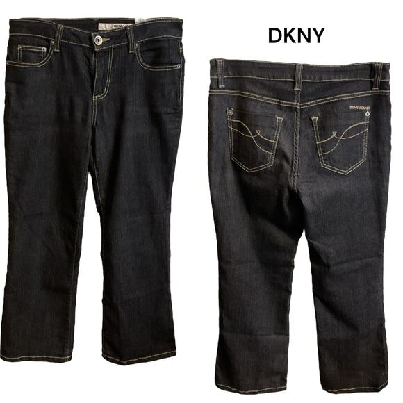 DKNY Jeans Women's Size 8P Soho Boot Cut Blue Denim Dark Wash 28 Inseam - Picture 1 of 14